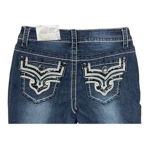 Y2K NEW Vintage 2000s Embellished Sequin Pockets Low Rise Flare Denim Jeans S